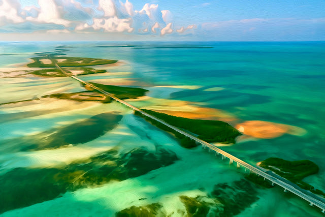 Florida Keys Overseas Highway, Key West watercolor canvas