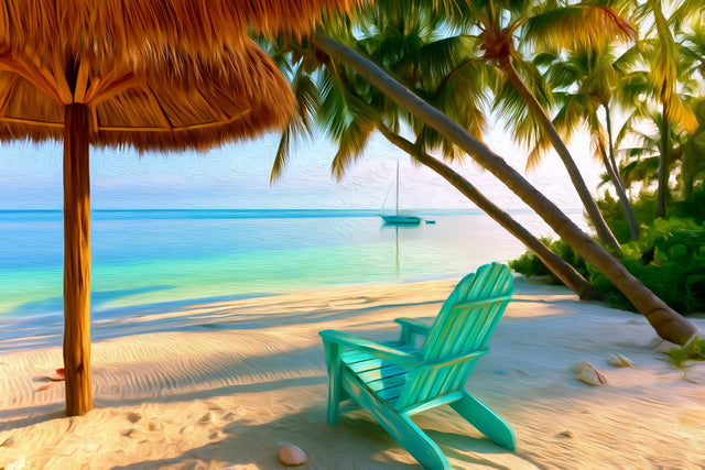 Key West Tropical Beach, Key West watercolor canvas