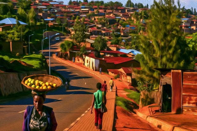 Kigali Hillside Neighborhood Street, Kigali watercolor canvas