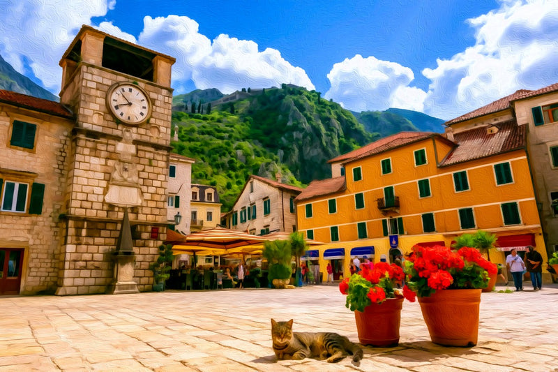 Kotor Arms Square Clock Tower, Kotor canvas