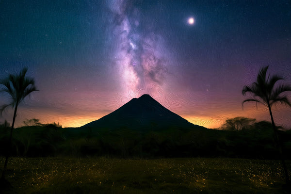 Arenal Volcano Milky Way, La Fortuna watercolor canvas