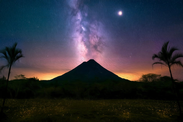 Arenal Volcano Milky Way, La Fortuna watercolor canvas