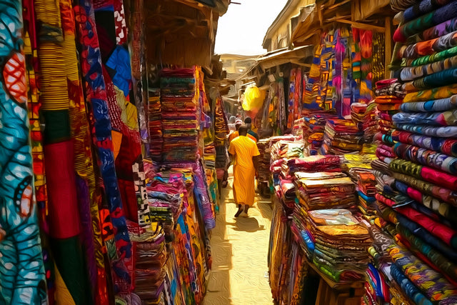 Balogun Market Fabric Stalls, Lagos watercolor canvas