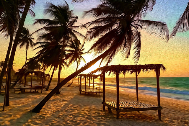Lagos Beach Palm Sunset, Lagos watercolor canvas