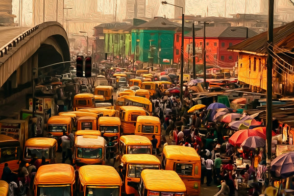 Lagos Danfo Bus Traffic, Lagos watercolor canvas