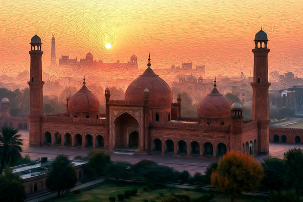 Badshahi Mosque at Sunset, Lahore watercolor canvas