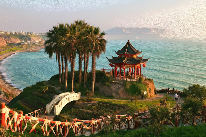 Miraflores Clifftop Chinese Pagoda, Lima canvas