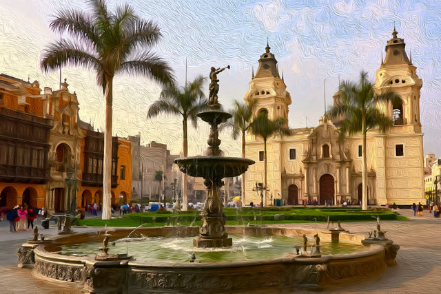 Plaza Mayor Lima Cathedral, Lima watercolor canvas