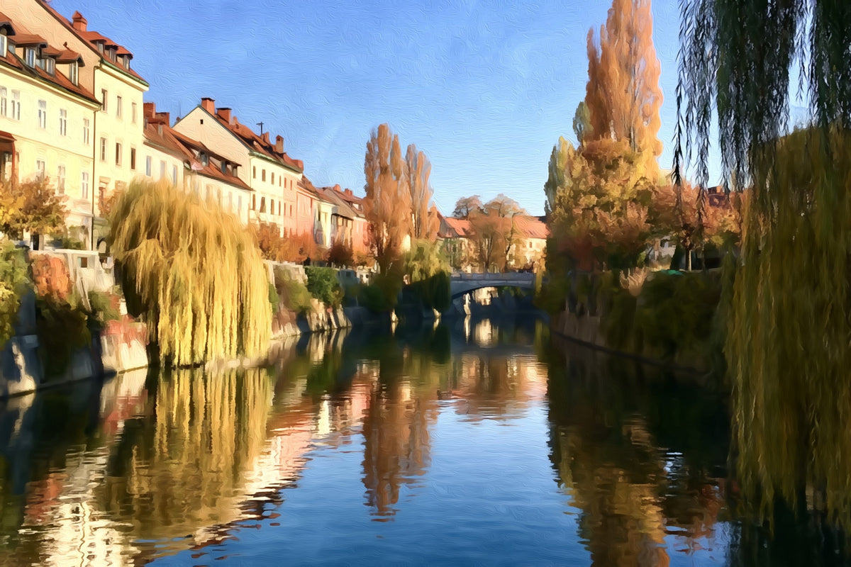Ljubljanica River Canal gallery canvas, unframed and in an espresso floating frame — Ljubljana, Slovenia