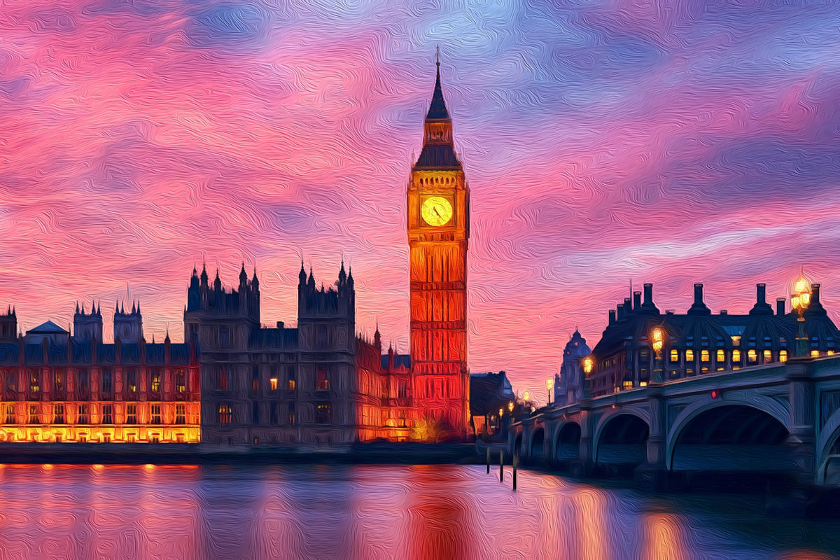Big Ben Clock Tower gallery canvas, unframed and in an espresso floating frame — London, England