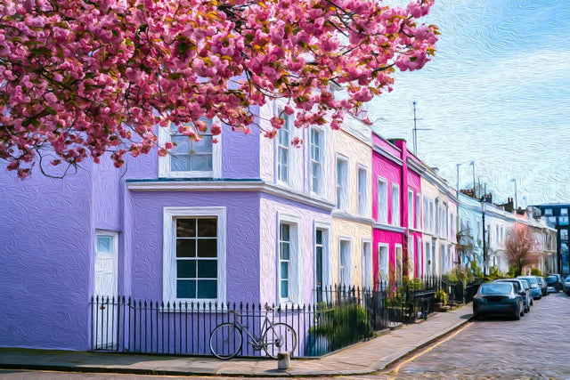 Notting Hill Coloured Terraces, London watercolor canvas