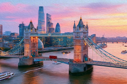 Tower Bridge Thames River, London watercolor canvas