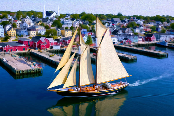 Lunenburg Harbour Schooner Sail, Lunenburg watercolor canvas
