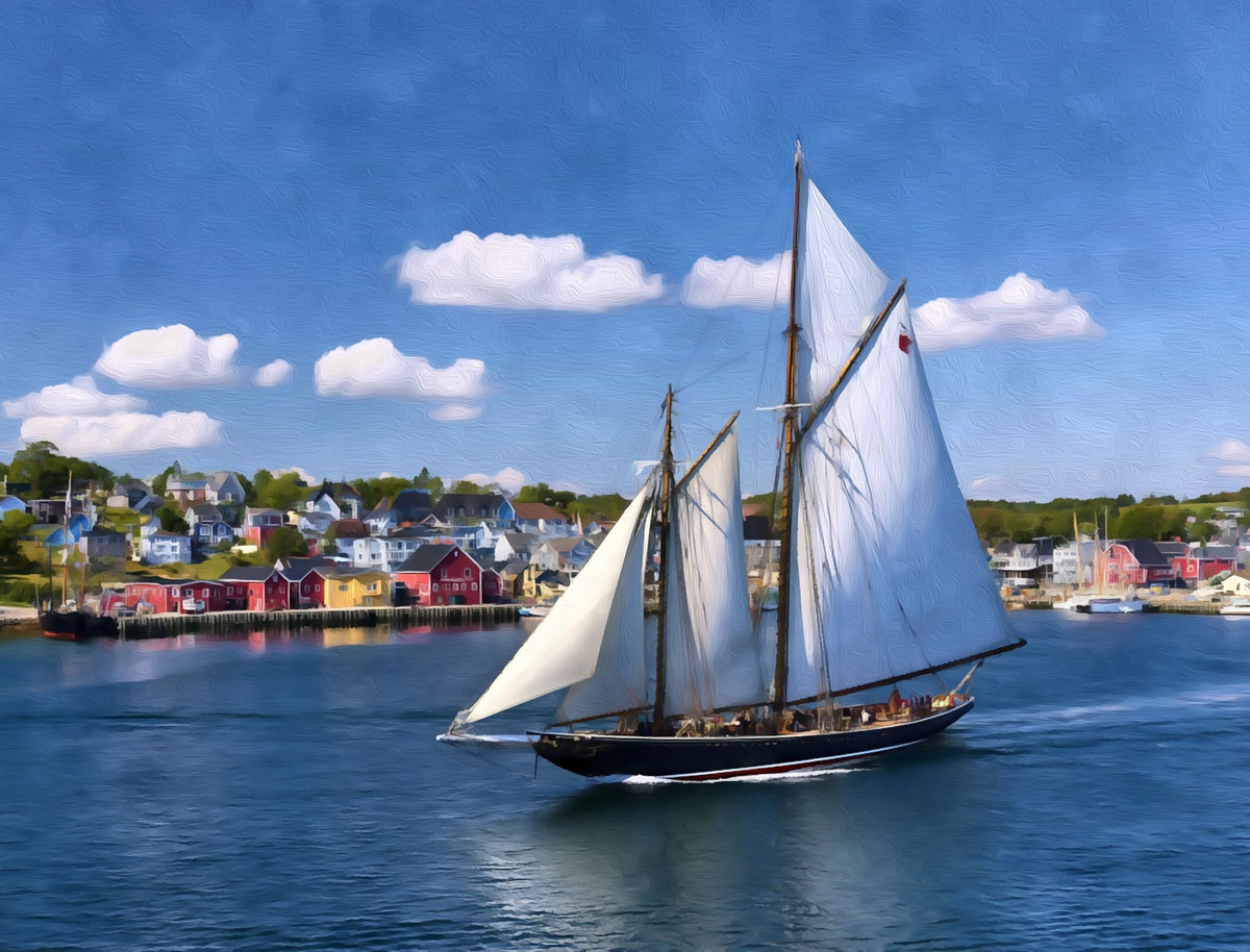 Bluenose II Lunenburg Harbour gallery canvas, unframed and in an espresso floating frame — Lunenburg, Nova Scotia