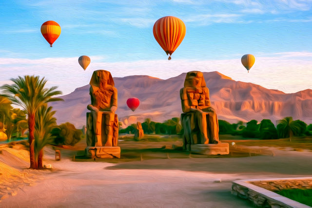 Colossi of Memnon Luxor, Luxor watercolor canvas