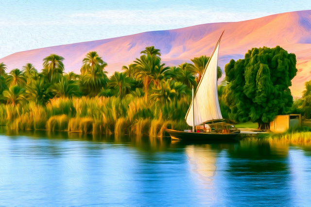 Nile River Felucca Luxor, Luxor watercolor canvas