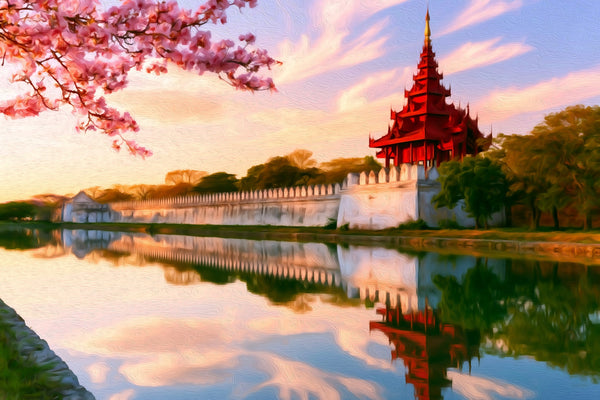 Mandalay Palace Fort Moat, Mandalay watercolor canvas