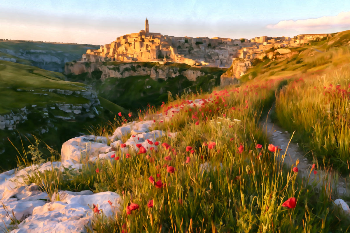 Sassi di Matera Ravine View gallery canvas, unframed and in an espresso floating frame — Matera, Italy