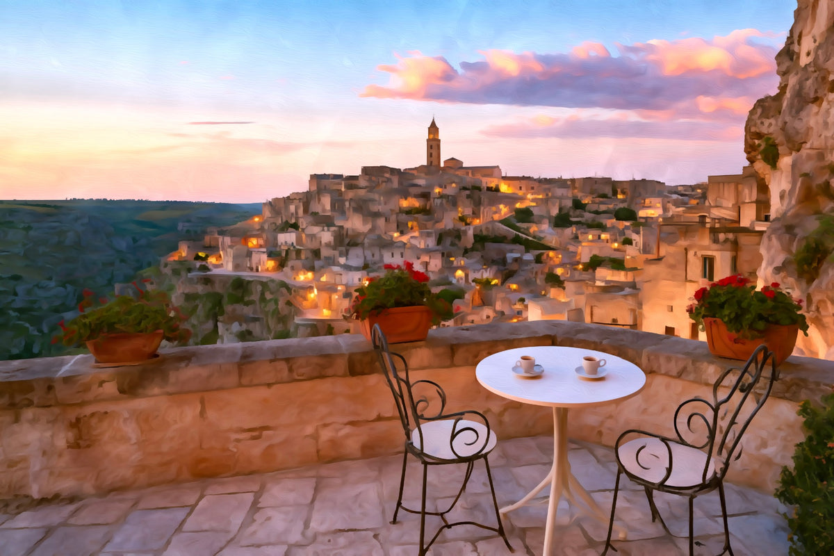Sassi di Matera Cave City gallery canvas, unframed and in an espresso floating frame — Matera, Italy