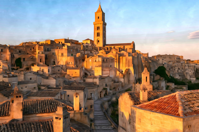 Matera Cathedral Bell Tower, Matera watercolor canvas