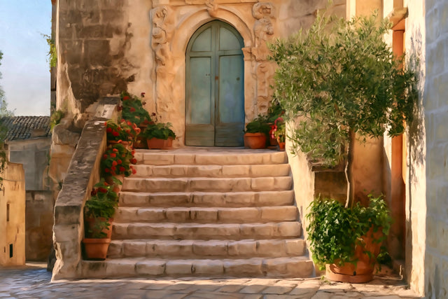 Matera Sassi Stone Doorway, Matera watercolor canvas