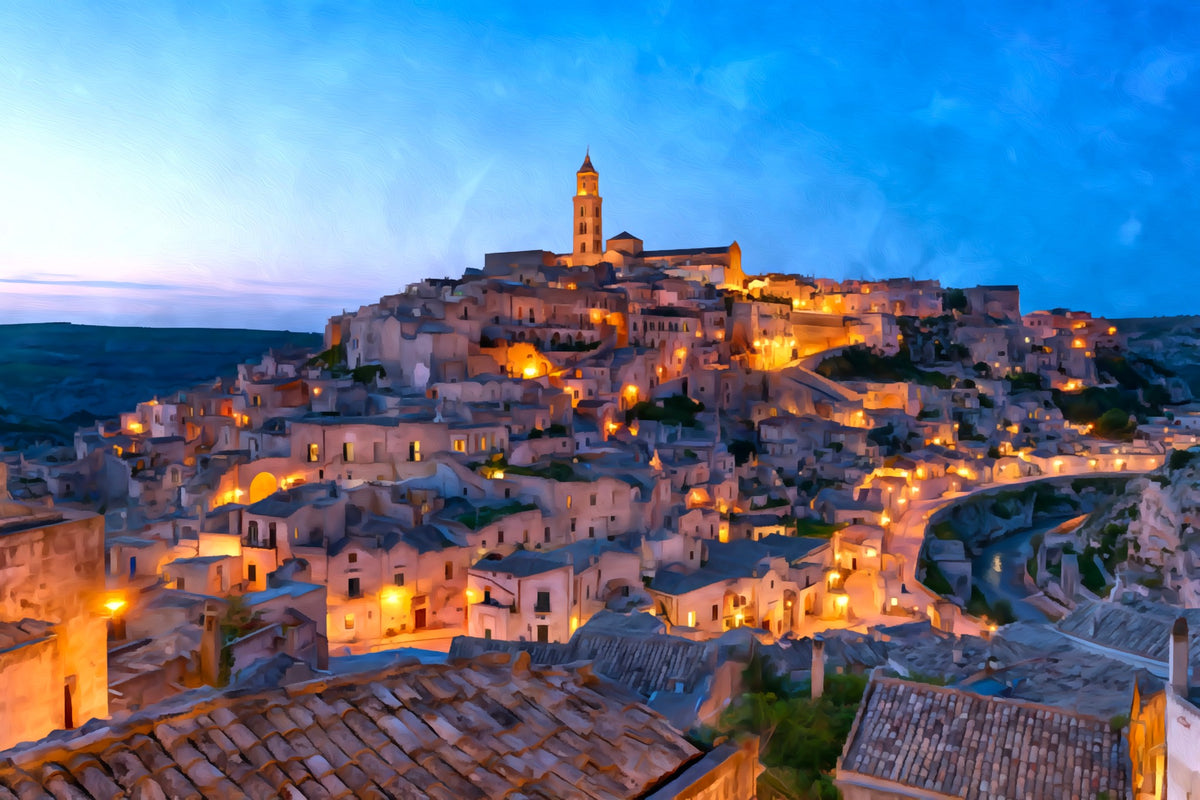 Sassi di Matera Old Town gallery canvas, unframed and in an espresso floating frame — Matera, Italy