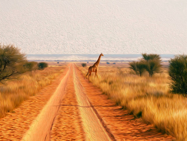 Kalahari Dirt Road Giraffe, Maun watercolor canvas