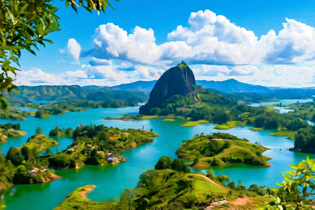 El Peñol Rock Guatapé, Medellín watercolor canvas