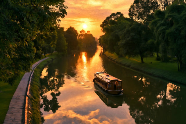 Mekong Delta Canal Sunset, Mekong Delta watercolor canvas
