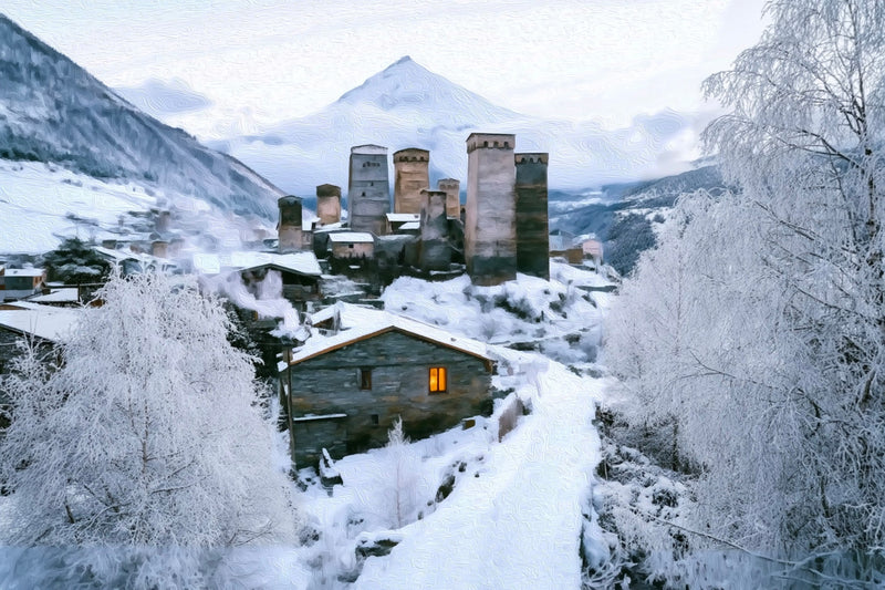 Mestia Svan Towers Winter, Mestia canvas