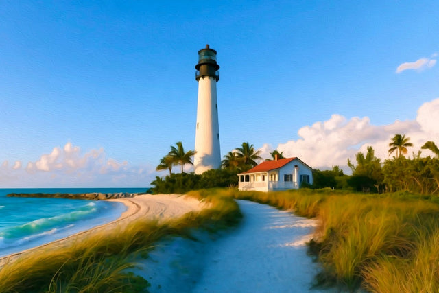 Cape Florida Lighthouse Beach, Miami watercolor canvas