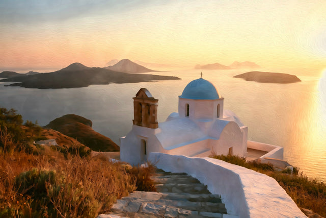 Panagia Thalassitra Church Milos, Milos watercolor canvas
