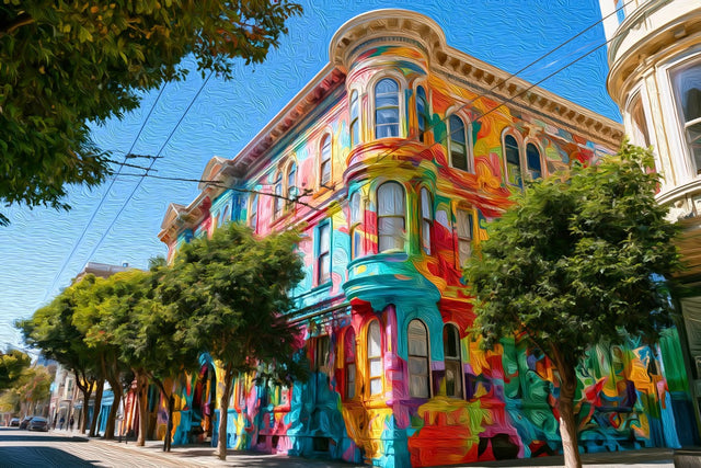 Mission District Mural Building, Mission District watercolor canvas