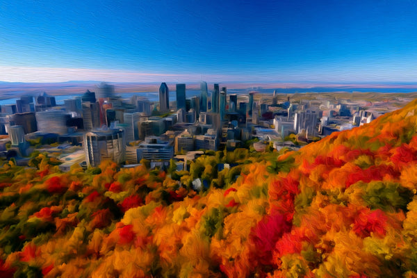 Autumn Skyline from Mont Royal, Montreal watercolor canvas
