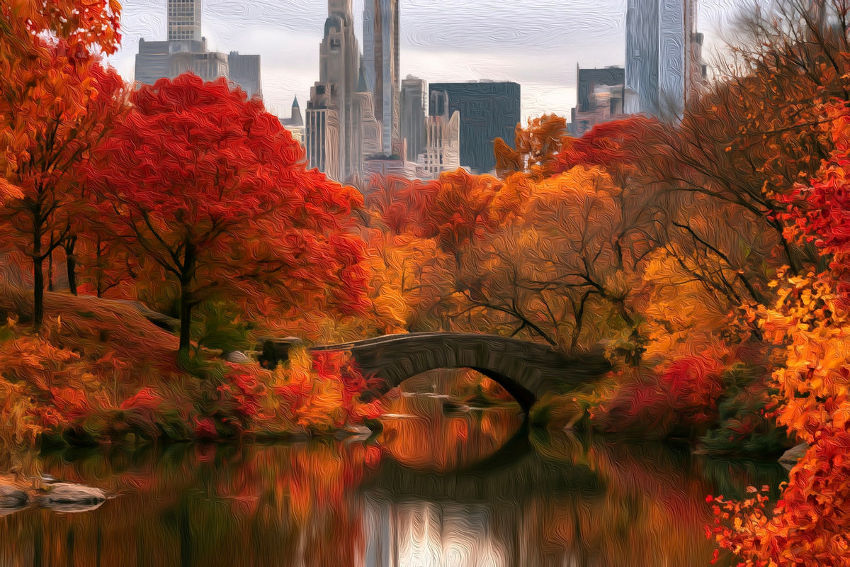 Central Park Gapstow Bridge gallery canvas, unframed and in an espresso floating frame — New York City, New York