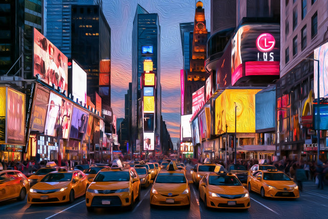 Times Square Broadway Intersection, New York City watercolor canvas