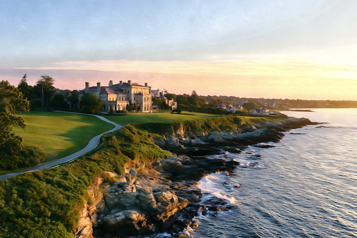 Gilded Age Cliff Mansion Newport gallery canvas, unframed and in an espresso floating frame — Newport, Rhode Island