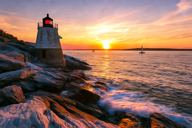 Castle Hill Lighthouse Newport, Newport watercolor canvas