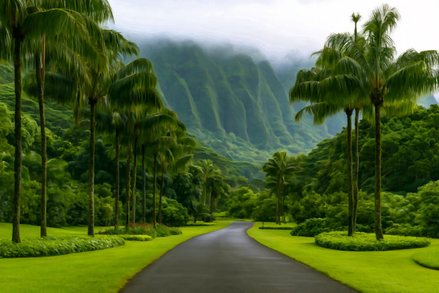 Ho'omaluhia Botanical Garden Road, Oahu watercolor canvas