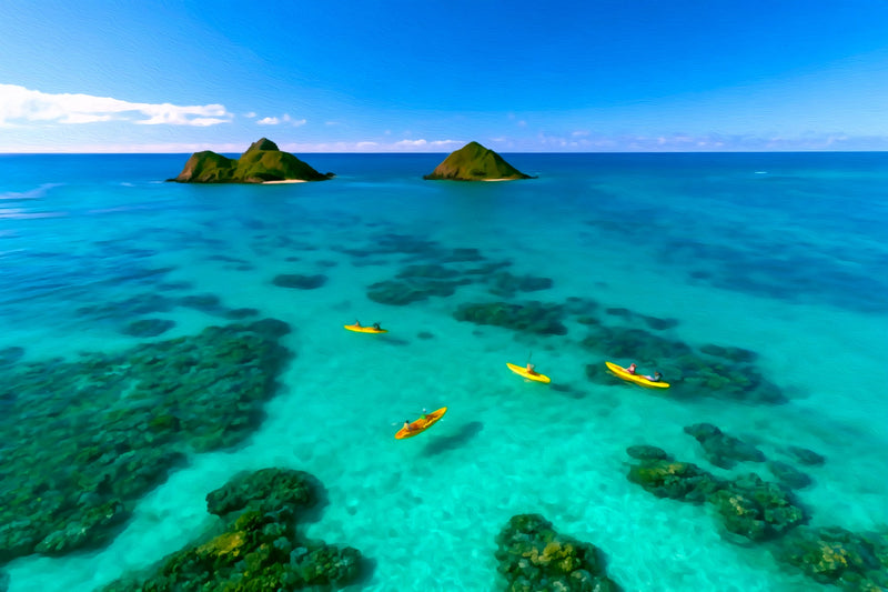 Mokulua Islands Lanikai Kayakers, Oahu canvas