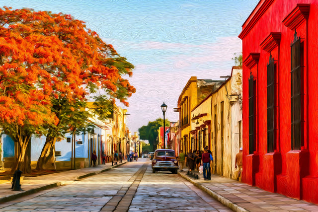 Oaxaca Historic Street Scene, Oaxaca watercolor canvas