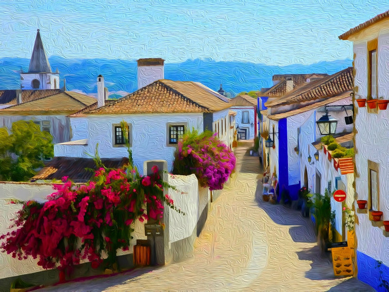 Medieval Village Cobblestone Street, Obidos canvas