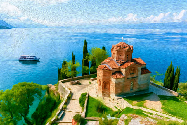 Church of Saint John Kaneo, Ohrid watercolor canvas