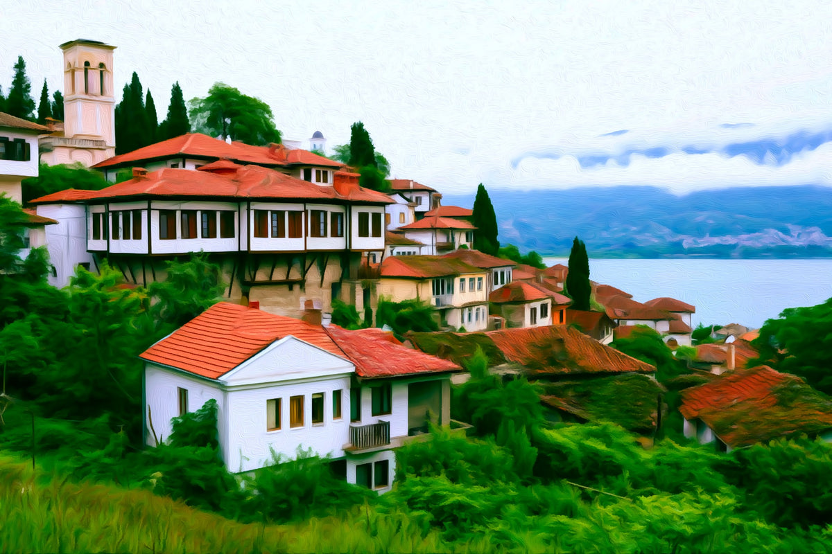 Ohrid Old Town Hillside gallery canvas, unframed and in an espresso floating frame — Ohrid, North Macedonia