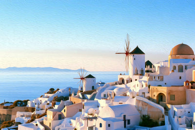 Oia watercolor canvas