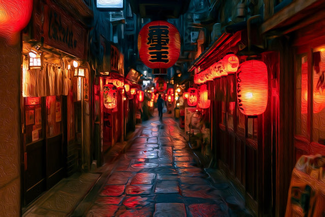 Dotonbori Alley Night Scene, Osaka watercolor canvas
