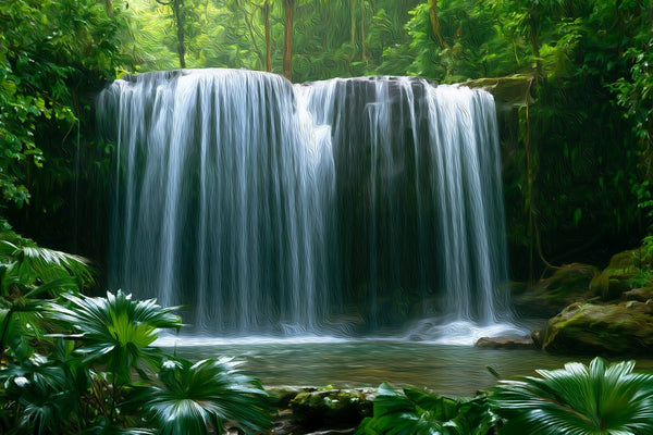 Palau Jungle Waterfall, Palau watercolor canvas