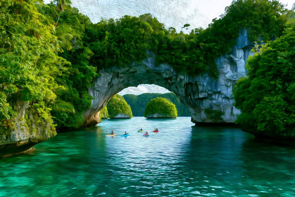 Rock Islands Natural Arch, Palau watercolor canvas