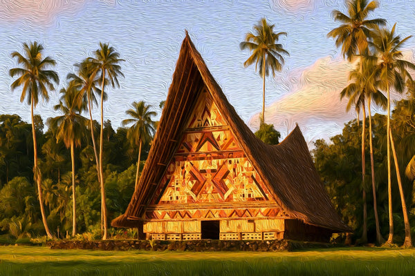 Palau Traditional Bai Meeting House, Palau watercolor canvas