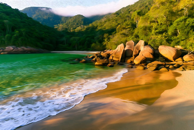 Paraty Hidden Cove Beach, Paraty watercolor canvas